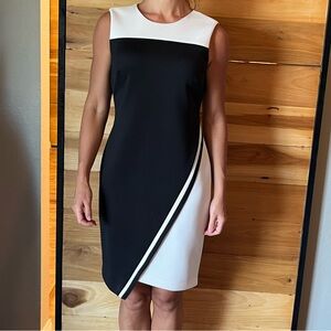 Calvin Klein black & white asymmetrical sleeveless dress